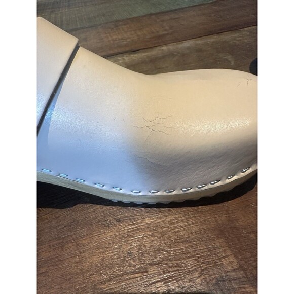 Bjork Beige Leather Swedish Clogs Size 40, New with Flaws, Wood Sole - Picture 5 of 10